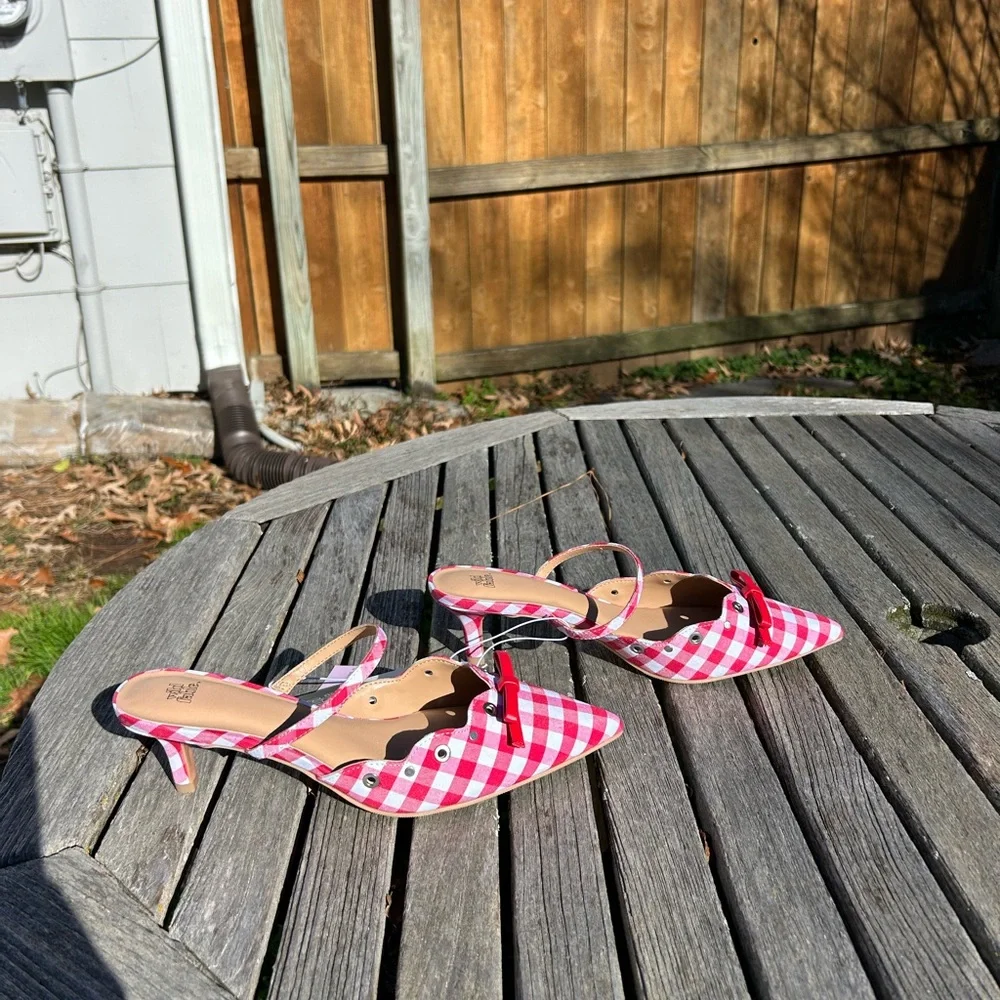 Nwt Wild Fable - Women's Lysandra‎ Gingham Eyelet Kitten Heels - size 8.5 picnic